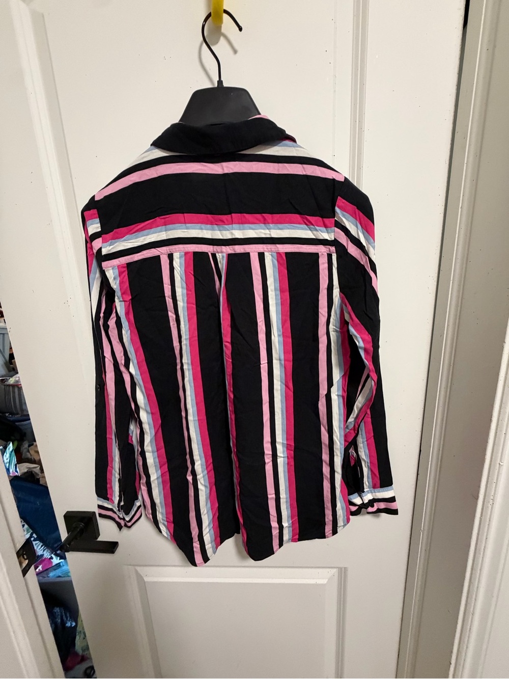 Express Navy Button-Down Shirt with Pink and Light Blue Stripes - Picture 3 of 3